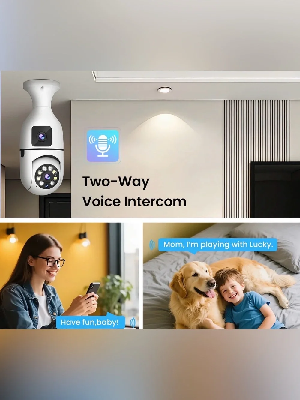 Light Bulb Security Camera with Night Vision -Indoor or Outdoor- Remote Viewing